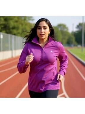 Adidas Women's Purple Zip-Up Performance Pullover Athletic Gym Running